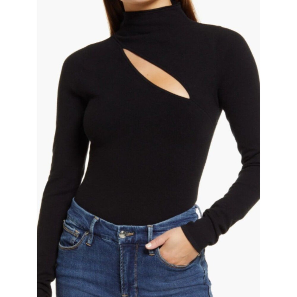 NWT Good American Black Slit Neck Sweater Bodysuit – Size 4